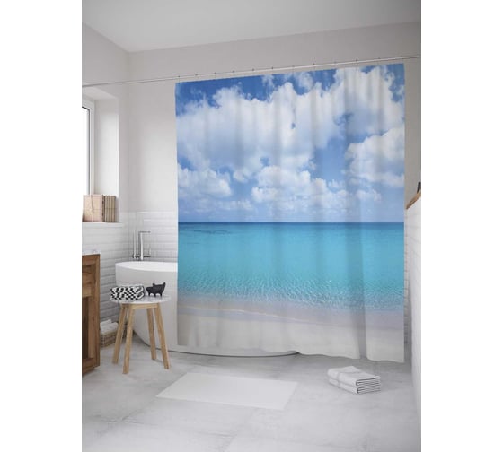 Штора (занавеска) для ванной JoyArty "Между небом и морем" из сатена, 180х200 см с крючками, sc_10217 1