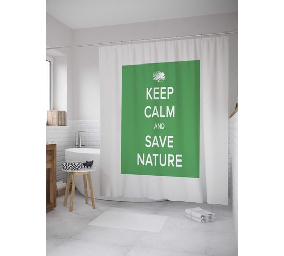 Штора (занавеска) для ванной JoyArty "Береги природу" из сатена, 180х200 см с крючками, sc_143884 1