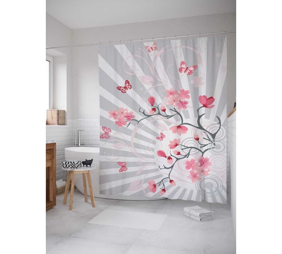 Штора (занавеска) для ванной JoyArty "Взрыв цветения" из сатена, 180х200 см с крючками, sc_14314 1