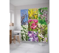 Штора (занавеска) для ванной JoyArty "Цветочные букеты" из сатена, 180х200 см с крючками, sc_18452