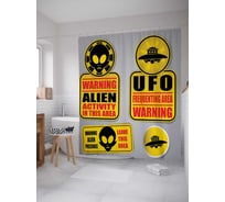 Штора (занавеска) для ванной JoyArty "Инопланетное предупреждение" из сатена, 180х200 см с крючками, sc_19580