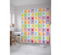 Штора (занавеска) для ванной JoyArty "Совиный коллаж" из сатена, 180х200 см с крючками, sc_18475