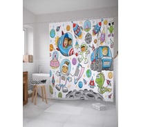Штора (занавеска) для ванной JoyArty "Космическое веселье" из сатена, 180х200 см с крючками, sc_19579