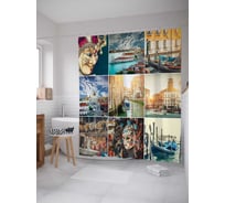 Штора (занавеска) для ванной JoyArty "Краткая история" из сатена, 180х200 см с крючками, sc_18471