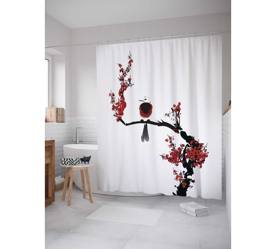 Штора (занавеска) для ванной JoyArty "Ожившая ветка" из сатена, 180х200 см с крючками, sc_14303 1