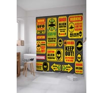 Штора (занавеска) для ванной JoyArty "Осторожно, пришельцы" из сатена, 180х200 см с крючками, sc_19598