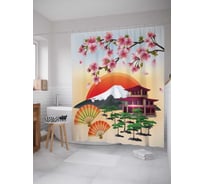 Штора (занавеска) для ванной JoyArty "Японские горы" из сатена, 180х200 см с крючками, sc_14310