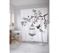 Штора (занавеска) для ванной JoyArty "Клетка для колибри" из сатена, 180х200 см с крючками, sc_12390