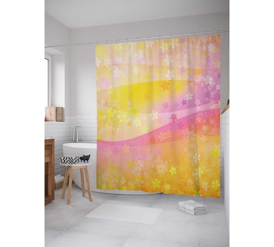 Штора (занавеска) для ванной JoyArty "Радужные холмы" из сатена, 180х200 см с крючками, sc_14290 1