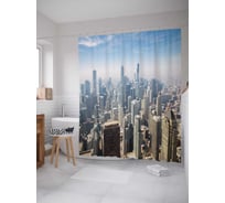 Штора (занавеска) для ванной JoyArty "Небесные небоскребы" из сатена, 180х200 см с крючками, sc_18077