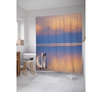 Штора (занавеска) для ванной JoyArty "Пара лебедей" из сатена, 180х200 см с крючками, sc_18477