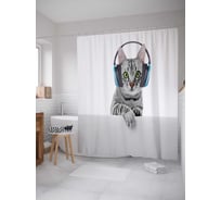 Штора (занавеска) для ванной JoyArty "Музыка для кота" из сатена, 180х200 см с крючками, sc_16482