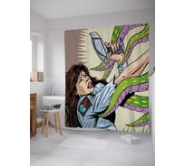 Штора (занавеска) для ванной JoyArty "Космические пришельцы" из сатена, 180х200 см с крючками, sc_19592