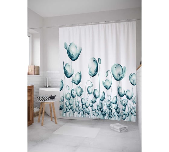 Штора (занавеска) для ванной JoyArty "Множественное цветение" из сатена, 180х200 см с крючками, sc_14461 1