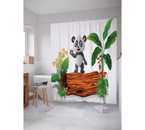 Штора (занавеска) для ванной JoyArty "Панда здоровается" из сатена, 180х200 см с крючками, sc_18133