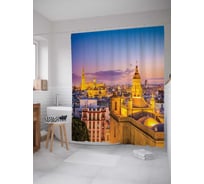Штора (занавеска) для ванной JoyArty "Пролетая над городом" из сатена, 180х200 см с крючками, sc_14439