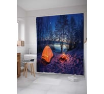 Штора (занавеска) для ванной JoyArty "Отдых в палатке" из сатена, 180х200 см с крючками, sc_19620