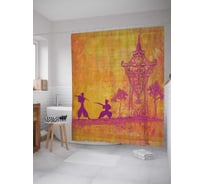 Штора (занавеска) для ванной JoyArty "Японские самураи" из сатена, 180х200 см с крючками, sc_18260