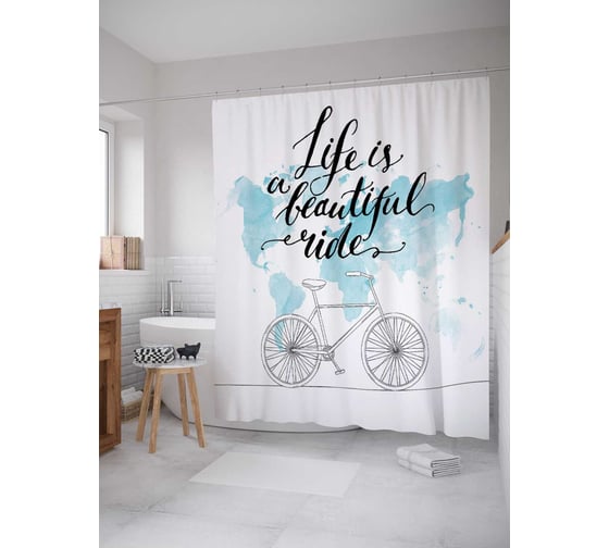 Штора (занавеска) для ванной JoyArty "Жизнь - прелестная прогулка" из сатена, 180х200 см с крючками, sc_18258 1