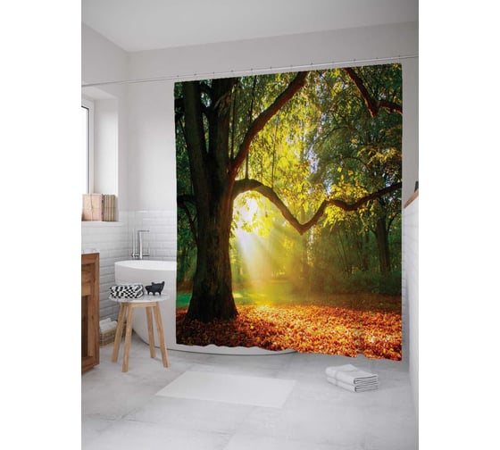 Штора (занавеска) для ванной JoyArty "Последнее тепло" из сатена, 180х200 см с крючками, sc_16589 1