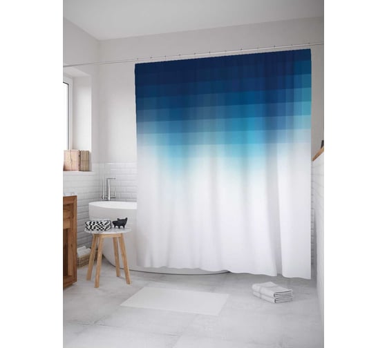 Штора (занавеска) для ванной JoyArty "Балансирующая облачность" из сатена, 180х200 см с крючками, sc_14403 1