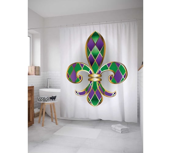 Штора (занавеска) для ванной JoyArty "Яркая символика" из сатена, 180х200 см с крючками, sc_14851 1