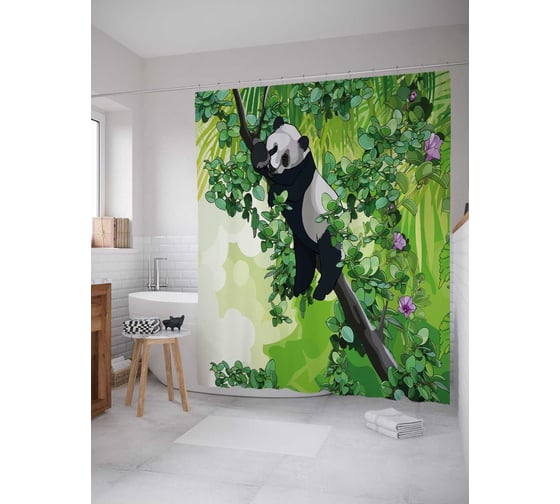 Штора (занавеска) для ванной JoyArty "Панда" из сатена, 180х200 см с крючками, sc_27666 1