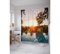 Штора (занавеска) для ванной JoyArty "Утро в тропиках" из сатена, 180х200 см с крючками, sc_14994