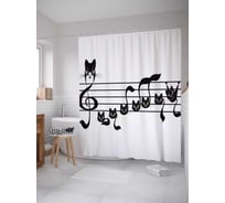 Штора (занавеска) для ванной JoyArty "Кошачьи ноты" из сатена, 180х200 см с крючками, sc_12680