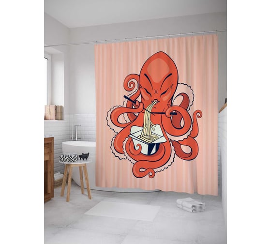 Штора (занавеска) для ванной JoyArty "Китайский осьиног" из сатена, 180х200 см с крючками, sc_15061 1