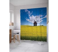 Штора (занавеска) для ванной JoyArty "Маленький полевой дом" из сатена, 180х200 см с крючками, sc_14896