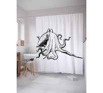 Штора (занавеска) для ванной JoyArty "Уверенный осьминог" из сатена, 180х200 см с крючками, sc_15051