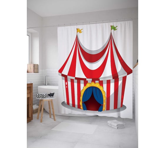 Штора (занавеска) для ванной JoyArty "Добро пожаловать в цирк" из сатена, 180х200 см с крючками, sc_15454 1