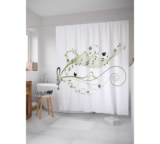 Штора (занавеска) для ванной JoyArty "Весенняя мелодия" из сатена, 180х200 см с крючками, sc_12670 1