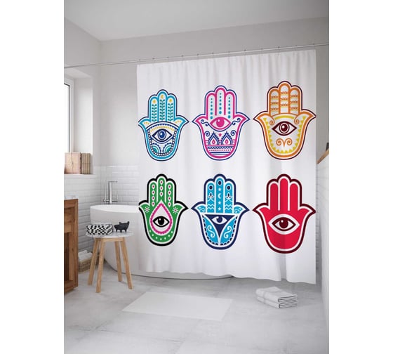 Штора (занавеска) для ванной JoyArty "Амулеты с глазами" из сатена, 180х200 см с крючками, sc_19272 1