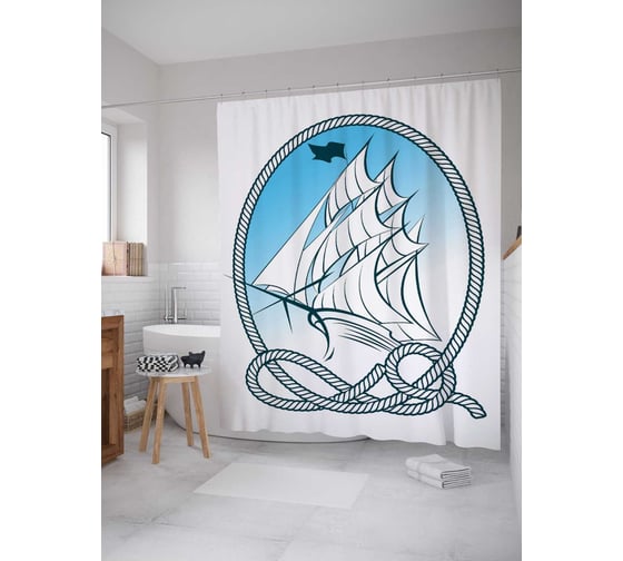 Штора (занавеска) для ванной JoyArty "Морские узлы" из сатена, 180х200 см с крючками, sc_12556 1