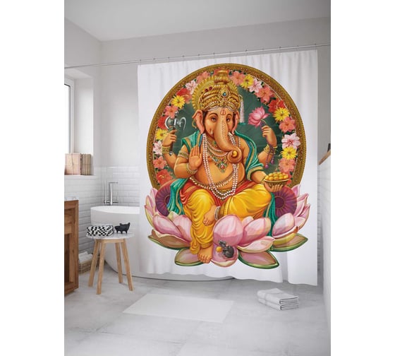 Штора (занавеска) для ванной JoyArty "Индийская религия" из сатена, 180х200 см с крючками, sc_19226 1