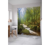 Штора (занавеска) для ванной JoyArty "Возле лесной реки" из сатена, 180х200 см с крючками, sc_12604