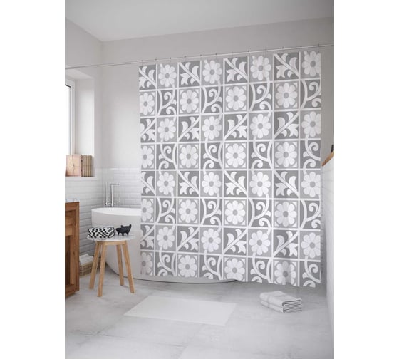 Штора (занавеска) для ванной JoyArty "Вьющаяся плитка" из сатена, 180х200 см с крючками, sc_24103 1