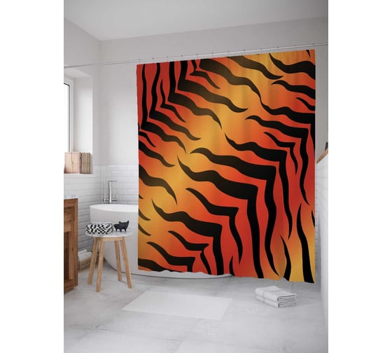 Штора (занавеска) для ванной JoyArty "Тигровое полотно" из сатена, 180х200 см с крючками, sc_14050 1