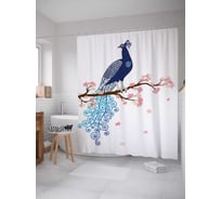 Штора (занавеска) для ванной JoyArty "Волшебный павлин" из сатена, 180х200 см с крючками, sc_12575