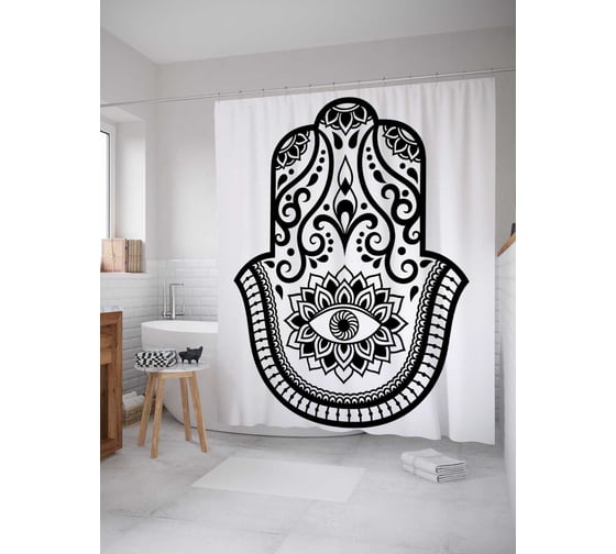 Штора (занавеска) для ванной JoyArty "Чудный знак" из сатена, 180х200 см с крючками, sc_19257