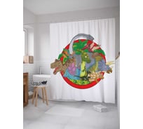 Штора (занавеска) для ванной JoyArty "Круг динозавров" из сатена, 180х200 см с крючками, sc_12661