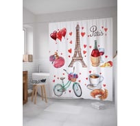 Штора (занавеска) для ванной JoyArty "Воспоминания про Париж" из сатена, 180х200 см с крючками, sc_15479