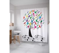 Штора (занавеска) для ванной JoyArty "Нотные ветки" из сатена, 180х200 см с крючками, sc_12699