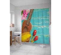 Штора (занавеска) для ванной JoyArty "Веселье с укулеле" из сатена, 180х200 см с крючками, sc_12701