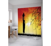 Штора (занавеска) для ванной JoyArty "Силуэт африканской девушки с кувшином" из сатена, 180х200 см с крючками, sc_23228