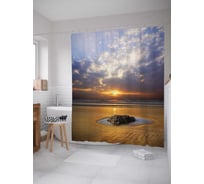 Штора (занавеска) для ванной JoyArty "Одинокий камень на пляже" из сатена, 180х200 см с крючками, sc_15025