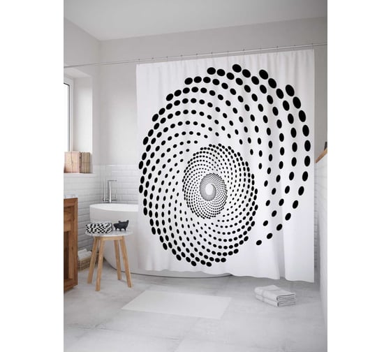 Штора (занавеска) для ванной JoyArty "Точки в спирали" из сатена, 180х200 см с крючками, sc_16995 1