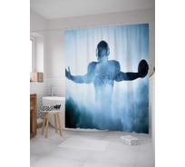 Штора (занавеска) для ванной JoyArty "ТУманный футболист" из сатена, 180х200 см с крючками, sc_16549